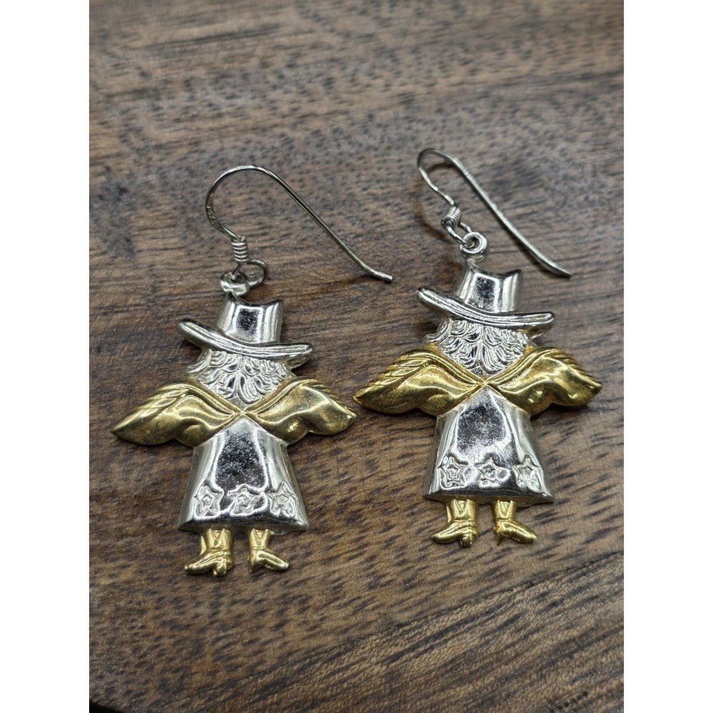 Vintage Sterling Silver & Brass Angel Dangle Earrings